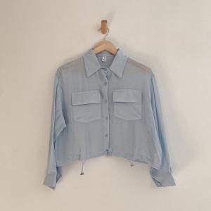 샵앤) 여성 카라넥 시스루 빅포켓 밑단스트링 블라우스 셔츠 SIU-WBL-4347-소라