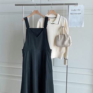 샵앤) 여성 멜빵 플레어 A라인 데일리 면 롱 원피스 DGB-WDR-4752-블랙