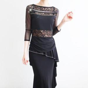 [까르죠아]우아한 배색 보석 블라우스 사교 스포츠 의상 상의 라인 여성 라틴 댄스복