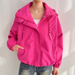 가을신상★레더포인트 후드 스트링 집업 자켓