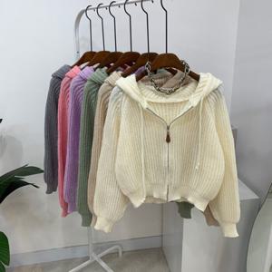 씨샵인더룸 / 후나 세미크롭 래글런 긴팔 니트 후드 집업 6color