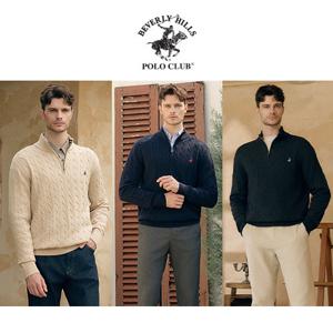 [비버리힐즈폴로클럽] 25FW 남성 울 블렌디드 반집업 케이블 니트 3종