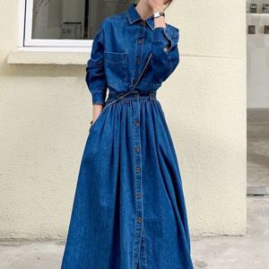[드레스허그] 밀라 블루 데님 롱 원피스_230832_KHJ33