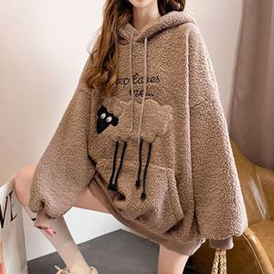 나바바 / NT3089 플리스 양 자수 포인트 긴팔 후드 맨투맨