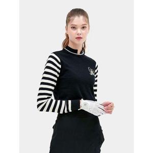 [디즈니골프]여성 라운드 스트라이프 배색 니트티 HL3LKT090