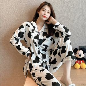 ♥땡처리 초특가♥ 밀크카우 화이트 긴팔 여성 잠옷 세트 여자 파자마 홈웨어 이지웨어