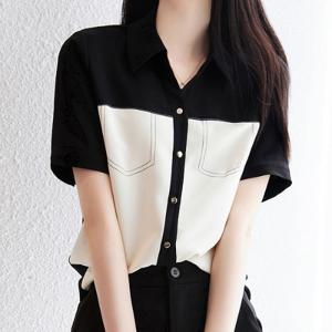 [몽벨리즈]스티치배색블라우스 mde2300211