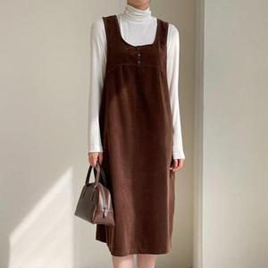 [다잇템]여자 가을겨울 레이어드 민소매 골덴 롱원피스