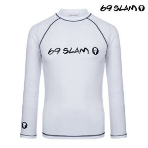 [69슬램] 남성 블랙 로고 화이트 래쉬가드_WH