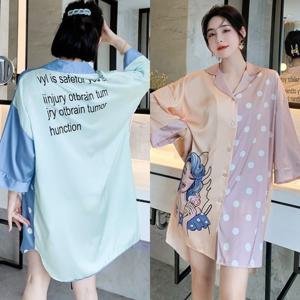 [빅사이즈가능]걸스 앤 도트 하프 셔츠 오버핏 롱 원피스 슬립웨어(사은품)