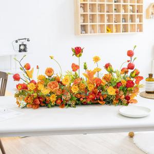 장미 데이지 센터피스 조화 가을 돌상 단상 주황색 오렌지 93cm 인테리어 꽃 테이블 장식 소품 웨딩 촬영