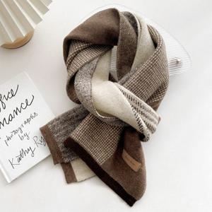 [애슬릿] 울 캐시미어 배색 체크 니트 머플러 목도리