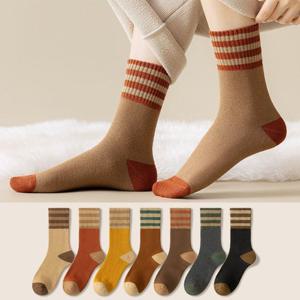 [앤어바웃] 여성용 겨울 스트라이프 포인트 파일 중목 양말 10켤레