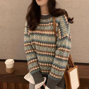 [프리티 글라라]여성 패턴 니트티 스웨터 라운드넥 뜨개 티셔츠 nt-04 (39634722)