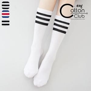 [NY코튼클럽] 여성 크루삭스 삼선 장목 골지 양말 W2402 5족