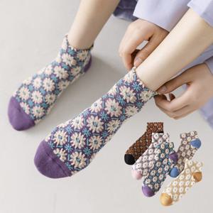 [루즈루나] 트디샤 꽃양말 꽃무늬 플라워 무압박 여자 발목 양말 5켤레 세트