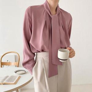 여자 겨울블라우스 도톰 보우 타이 하객룩 긴팔 셔츠