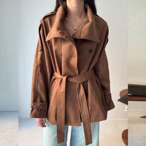 [릴룸]어반시크 하이넥 스웨이드 트랜치코트