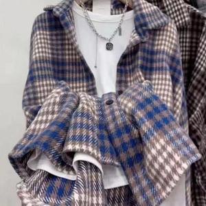 [엄지척]여성 2컬러 오버핏 모직 체크셔츠 간절기 체크남방_19650322_667501