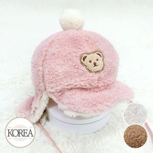 [토토와모모]아기 유아 키즈 신생아 어린이 여아 남아 귀달이 모자 S보송베어(곰돌이 뽀글방울귀다리)