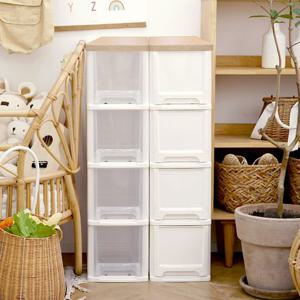 [단하루 특가 1개당 7,143원꼴][완제품배송]어반 우드상판 슬림서랍장 4단 (화이트/투명) 틈새수납