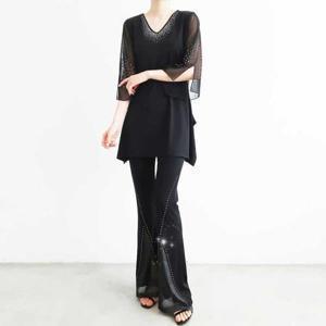 [까르죠아]실버 삼각 나팔 바지 부츠컷 팬츠 빅사이즈 댄스 여성 스포츠댄스복 라인 밸리 라틴