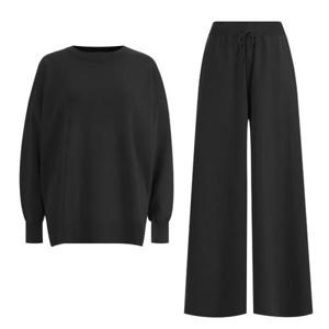 [샵앤]헬렌 여성 라운드 등원룩 루즈핏 니트 바지 세트 ARA-WSET-11812-블랙