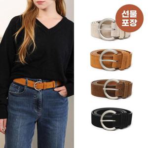 [루즈루나][선물포장] 스파티 원형 여성 허리띠 실버 버클 가을 겨울 스웨이드 소가죽 벨트 J294