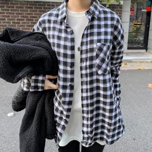 [니까]남여공용 체키 박시 체크 남방 오버핏 빅사이즈 기모 셔츠 캐주얼