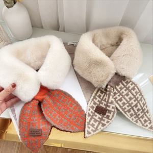 겨울 여성 미니 쁘띠 리본 니트퍼 H패턴 목도리