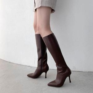 하이힐 여성 옆지퍼 롱부츠 가을 겨울 가죽부츠 (WFFUDEB)