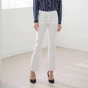 [진마니아]심플 밑단컷팅 허리스판 화이트 부츠컷진