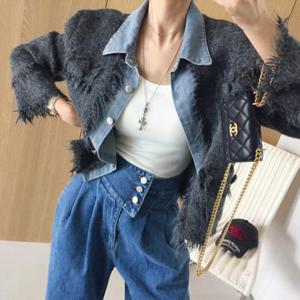 아이미마인 / 체스트 카라 데님 레이어드 루즈핏  니트 청자켓 (2color)