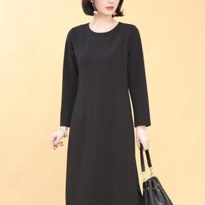 [애비뉴투지]엄마옷 심플 점잖은 블랙 라운드 여성 가을 겨울 긴팔 롱 정장 원피스 K01432