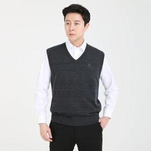 [파파브로]남자 가을 엠블럼 베이직 니트 조끼 DO-VEW-V-차콜