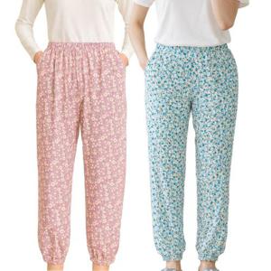 따뜻한 여성 잠옷바지 빅사이즈 플라워 기모 밴딩 팬츠 시보리 파자마 잠옷