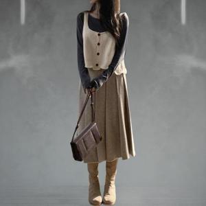 [다잇템]여성 두툼한 레이온 울 롱 에이라인 코튼 치마