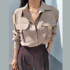 [셀러허브_여성트랜드패션]겨울 여자 정장 포켓 카라넥 블라우스 셔츠 오피스룩