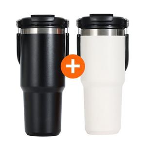 1+1 대용량 스텐 텀블러 물병 빨대포함 손잡이 보온 보냉병 보틀 1200ML