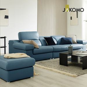 [홈앤 최저가 도전]자코모 몰리 4인 기능성 슈렁큰 천연면피 소가죽 소파+스툴