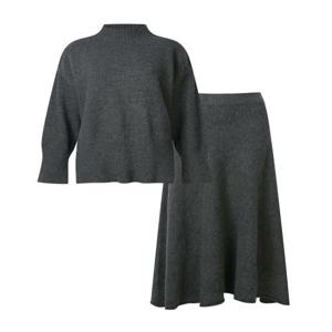 [GGPX][시즌오프] 반하이넥 베이직 니트 허리 밴딩 플레어 스커트 셋업 (GODOW009D)