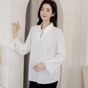 [드리다]DB21305 가을 카라 진주 쉬폰 흰색 블라우스 검정 40대 미시옷 50대 중년 정장 엄마옷 상견례 하..