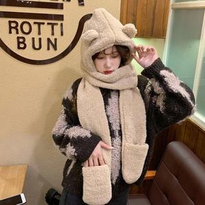 [슈썸] 곰돌이모자 목돌이 후드모자 방한용품 장갑  LK-HT15