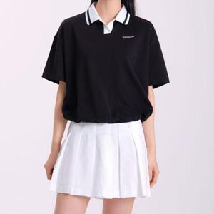 여자가을옷 여자 투컬러 블랙 카라 티셔츠 반소매 학생 데일리