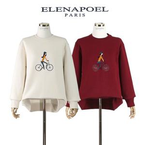 엘레나포엘  자전거타는소녀 자수 기모 맨투맨 티셔츠 남자 여자 빅사이즈 루즈핏