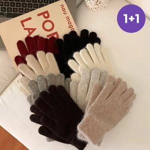 [루즈루나] 1+1 미칼렛 울 장갑 니트 여성 겨울 손가락 기모 니트장갑