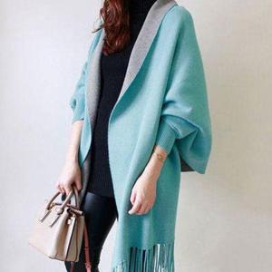 [에이치플러스몰]투톤 케이프 숄 가디건