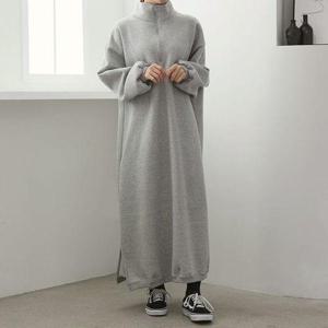 [유야]기모 무지 하이넥 집업 카라 긴팔 롱 원피스 -OP0452H- 빅사이즈 루즈핏 여성 겨울