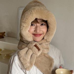 [옷자락] 여자 털후드 바라클라바 페이크밍크 겨울데이트룩 모자