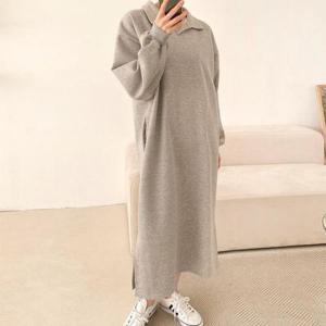 [문에이블]문에이블 겨울 여자 여성 기모 카라넥 빅사이즈 루즈핏 임산부 데일리 롱 원피스